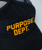 Load image into Gallery viewer, Black &amp; Yellow Corduroy Trucker Hat
